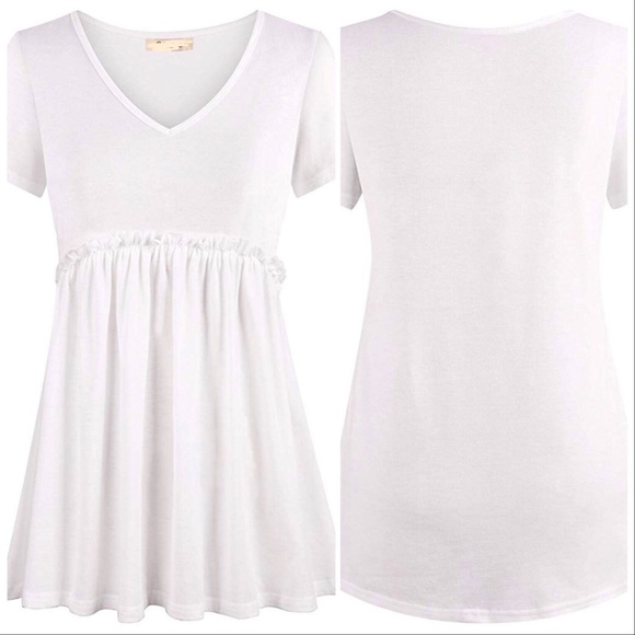 ‘Anytime’ White Ruffled Babydoll V-Neck Tee - Picture 2 of 5